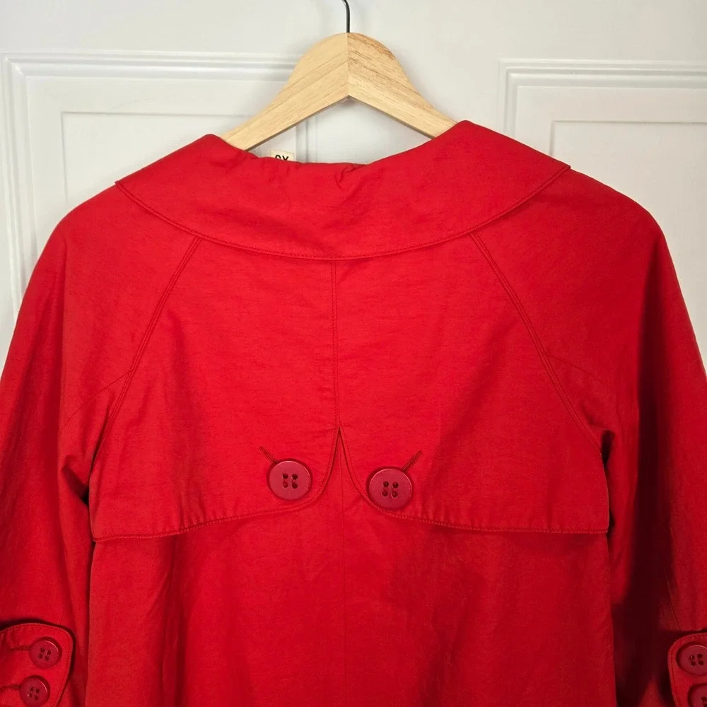 Anthropologie Tulle Cropped Trench Coat Womens XS Red 3/4‎ Retro Preppy Lined